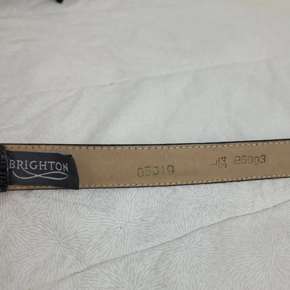 Brighton black textured leather belt mixed metal hardware classic office edgy L